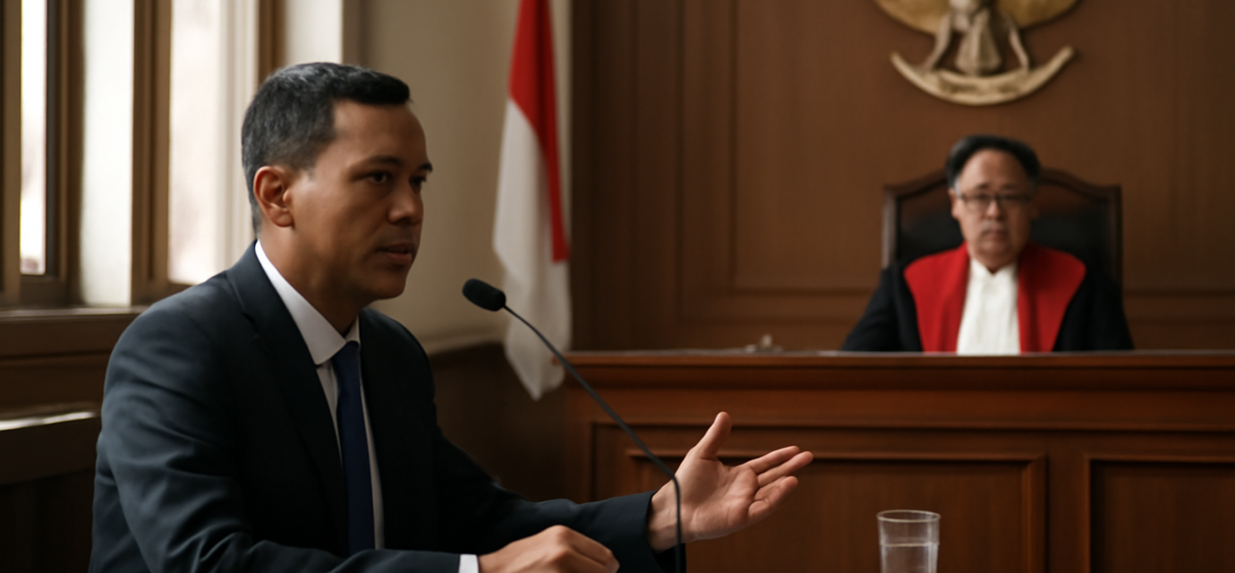 Seorang saksi ahli memberikan keterangan di ruang sidang pengadilan