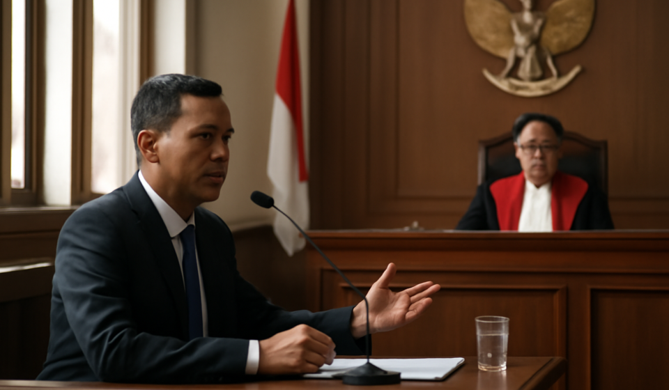 Seorang saksi ahli memberikan keterangan di ruang sidang pengadilan